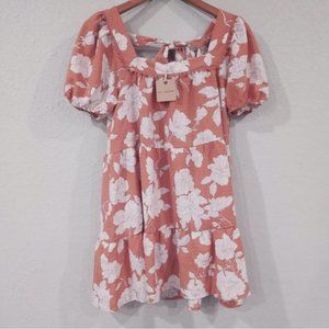 NEW Blu Pepper Women’s Sz Small Floral Bohemian Dress Open Back Tie Accent Mini